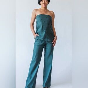 Elegant Teal Strapless Top and pant set